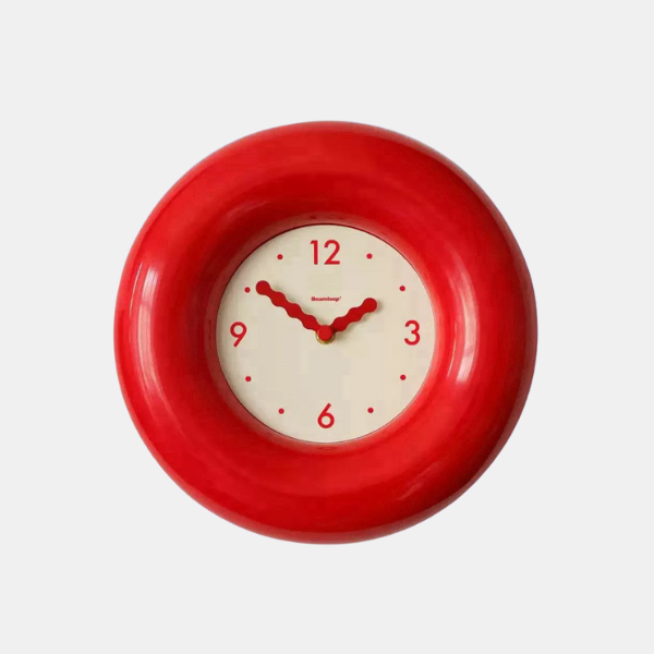 Bagel Wandklok Retro Minimalistisch Ontwerp voor Speelse Huisdecoratie-Clocks-DeWoonVallei-Rood-DeWoonVallei