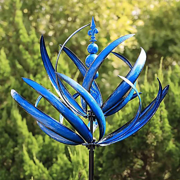 Blauwe Lotus Metalen Tuin Windspinner Buiten Decoratie voor Kalmerende Beweging-DeWoonVallei-DeWoonVallei