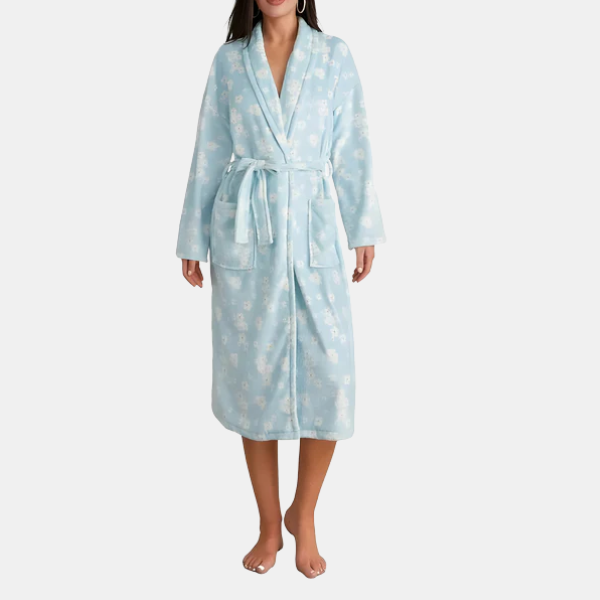 Bloemen Fleece Badjas Zacht Gezellig Elegant Comfort-Robes-DeWoonVallei-Blauw-Klein-DeWoonVallei