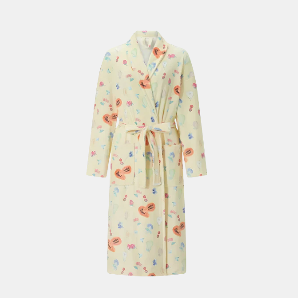 Bloemen Fleece Badjas Zacht Gezellig Elegant Comfort-Robes-DeWoonVallei-Geel-Klein-DeWoonVallei