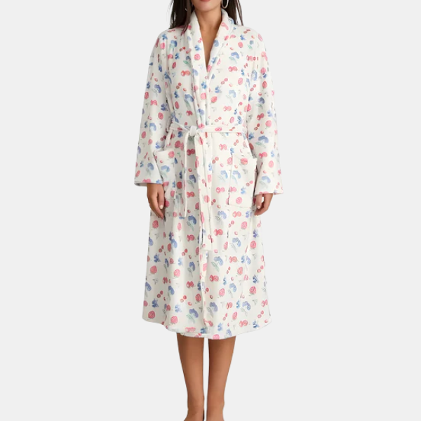 Bloemen Fleece Badjas Zacht Gezellig Elegant Comfort-Robes-DeWoonVallei-Wit A-Klein-DeWoonVallei