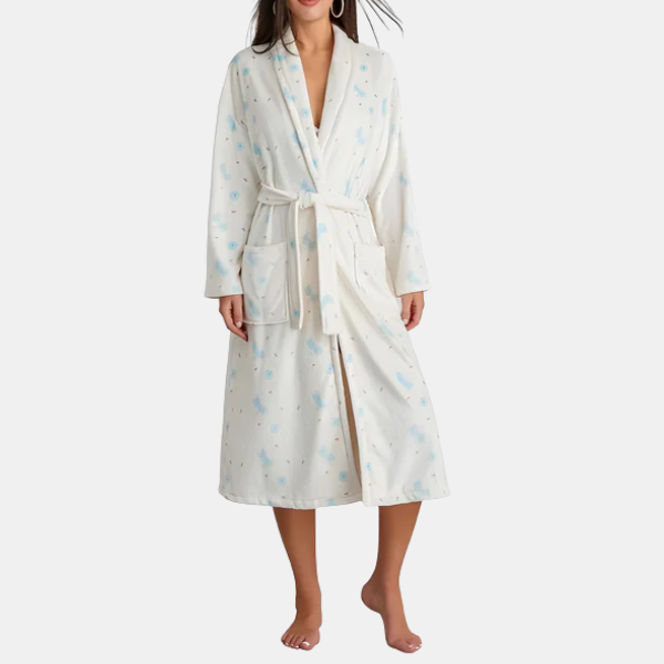 Bloemen Fleece Badjas Zacht Gezellig Elegant Comfort-Robes-DeWoonVallei-Wit B-Klein-DeWoonVallei