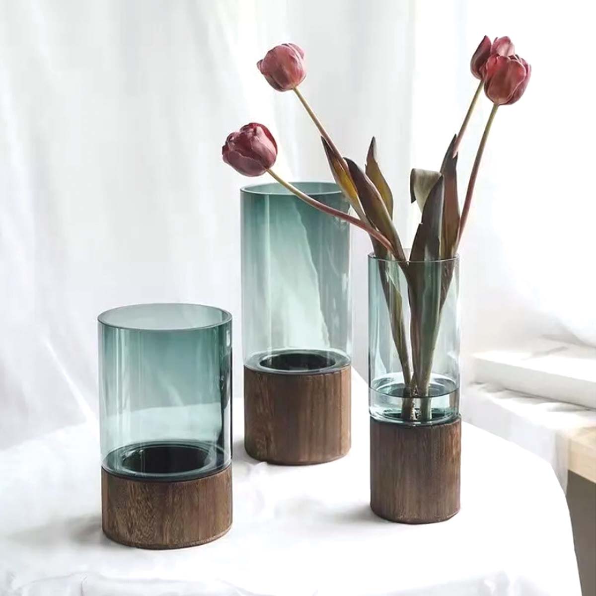 Bloemenvaas Glas en Hout – Moderne Decoratieve Vaas-Vases-DeWoonVallei
