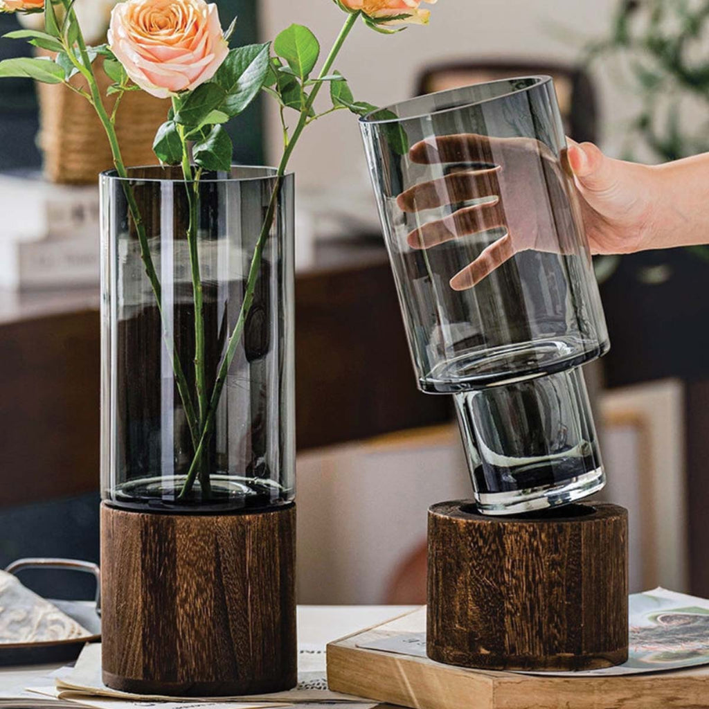 Bloemenvaas Glas en Hout – Moderne Decoratieve Vaas-Vases-DeWoonVallei