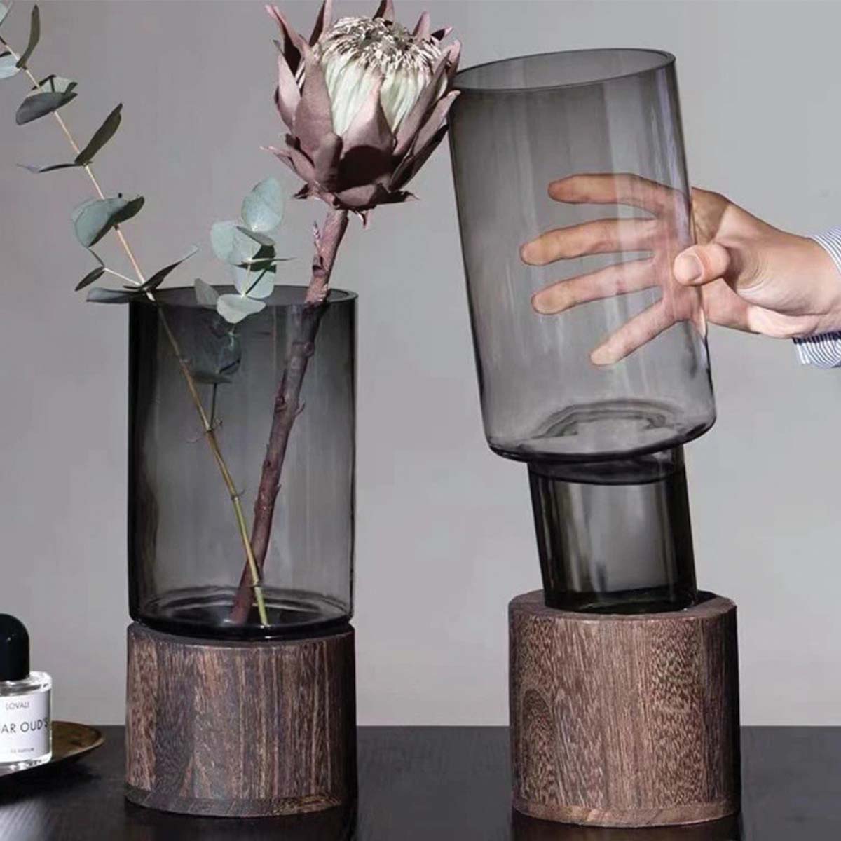 Bloemenvaas Glas en Hout – Moderne Decoratieve Vaas-Vases-DeWoonVallei