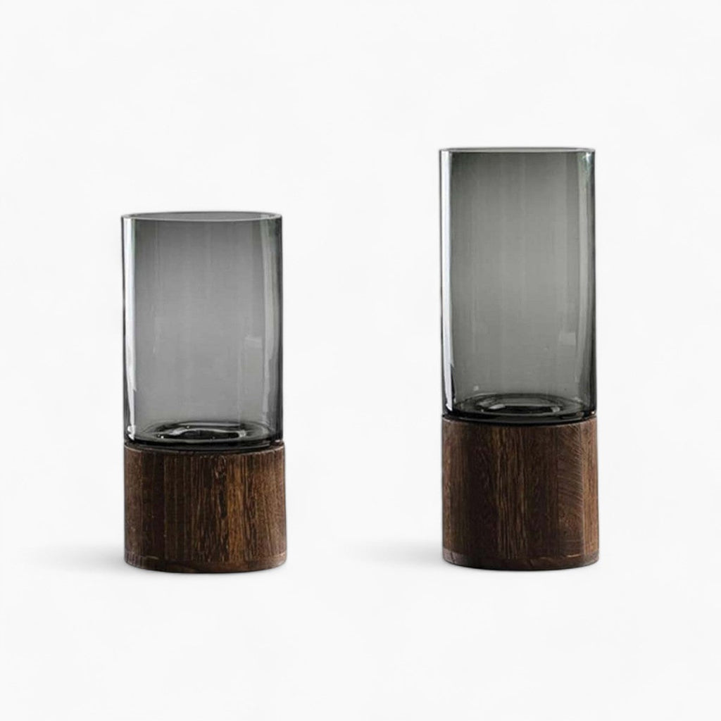 Bloemenvaas Glas en Hout – Moderne Decoratieve Vaas-Vases-Set-DeWoonVallei