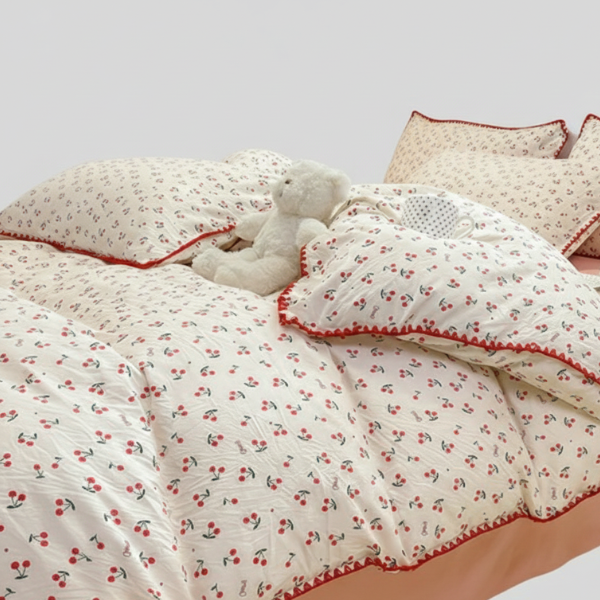 Blossom & Berry Beddenset Bloemencomfort voor een Vrolijke Slaapkamer-Bedding-DeWoonVallei-Eenpersoons -3-delig-Kers-DeWoonVallei