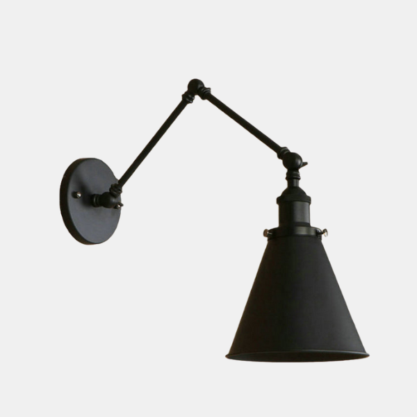 Boerderijstijl Kegel Wandlamp Verstelbare Rustieke IJzeren Scharnierende Arm-Wall Light-DeWoonVallei-15+15 cm-Zwart-DeWoonVallei