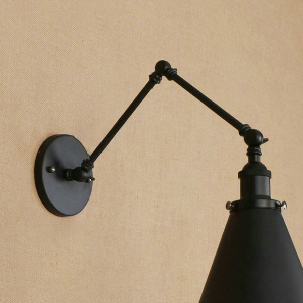 Boerderijstijl Kegel Wandlamp Verstelbare Rustieke IJzeren Scharnierende Arm-Wall Light-DeWoonVallei-DeWoonVallei