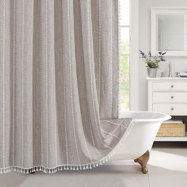 Boho Farmhouse Douchegordijn Stijlvol Ruit- en Streepdesign voor Gezellige Elegante Badkamers-Shower Curtain-DeWoonVallei-90 x 180 cm-Beige Strepen-DeWoonVallei