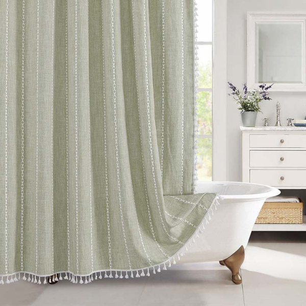 Boho Farmhouse Douchegordijn Stijlvol Ruit- en Streepdesign voor Gezellige Elegante Badkamers-Shower Curtain-DeWoonVallei-90 x 180 cm-Groene Strepen-DeWoonVallei