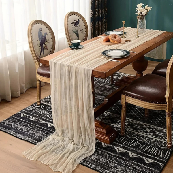 Boho Tafelloper Lang Voile Stof Elegante Woondecoratie-Table cloths-DeWoonVallei-DeWoonVallei