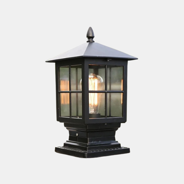 Buiten Zwarte Metalen Pilaarlamp Traditionele Lantaarn voor Weerbestendige Tuin en Entreeverlichting-Landscape Pathway Lighting-DeWoonVallei-DeWoonVallei