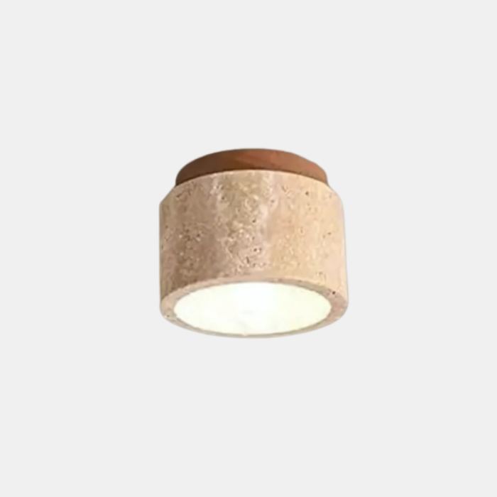 Cilindervormige Travertin Plafondlamp met Houten Accent – Japans Geïnspireerd Design met Warm Licht-DeWoonVallei-Hout-DeWoonVallei