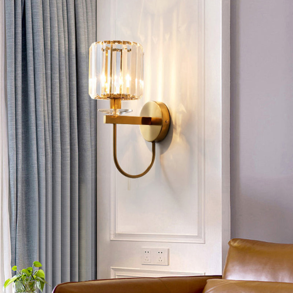 Cilindrische Kristallen Wandlamp Postmodern Gebogen Arm Elegant Goud Afwerking-Wall Light-DeWoonVallei-DeWoonVallei