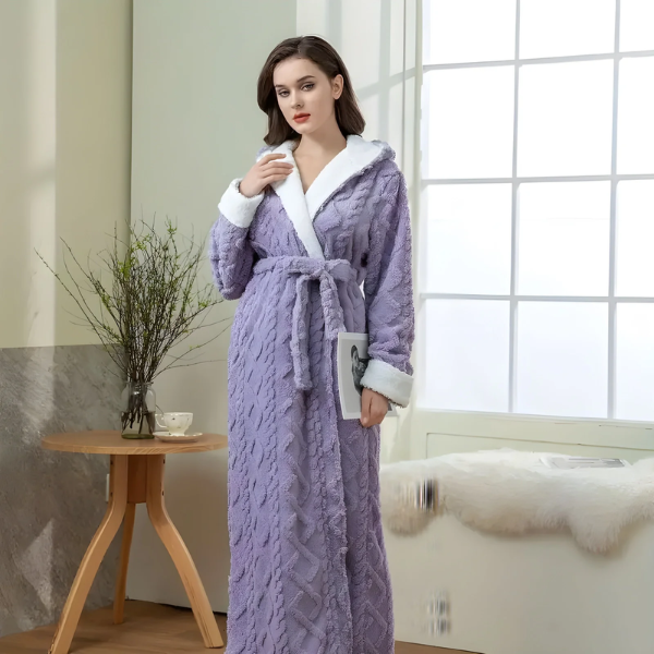 Dames Flanellen Badjas Comfortabel Oversized Ultra-Zacht-Sleepwear-DeWoonVallei-Lichtpaars-M-DeWoonVallei