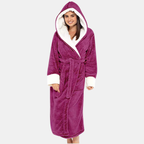 Dames Fleece Jas met Capuchon en Riem Warm, Comfortabel en Stijlvol-Robes-DeWoonVallei-Magenta-S-DeWoonVallei
