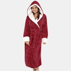 Dames Fleece Jas met Capuchon en Riem Warm, Comfortabel en Stijlvol-Robes-DeWoonVallei-Rood-S-DeWoonVallei