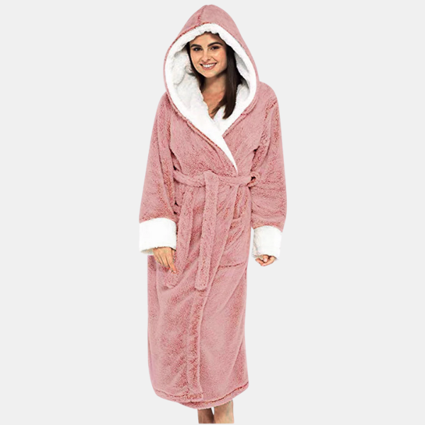 Dames Fleece Jas met Capuchon en Riem Warm, Comfortabel en Stijlvol-Robes-DeWoonVallei-Roze-S-DeWoonVallei
