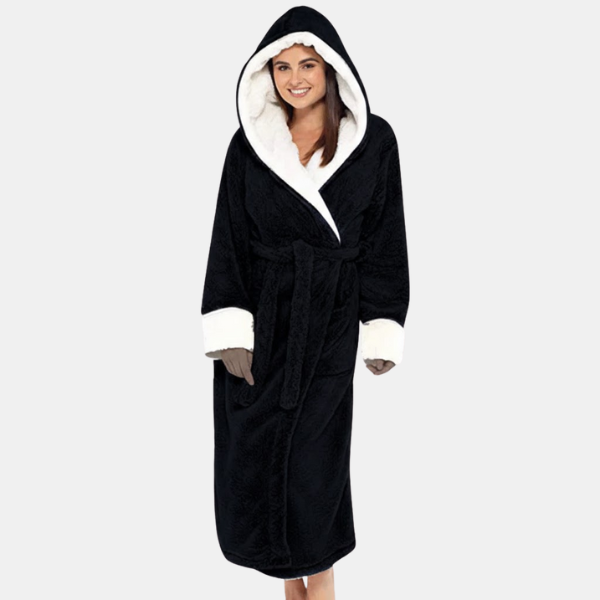 Dames Fleece Jas met Capuchon en Riem Warm, Comfortabel en Stijlvol-Robes-DeWoonVallei-Zwart-S-DeWoonVallei