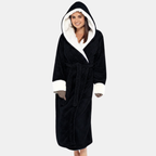 Dames Fleece Jas met Capuchon en Riem Warm, Comfortabel en Stijlvol-Robes-DeWoonVallei-Zwart-S-DeWoonVallei