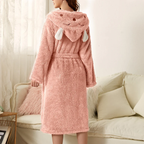 Dames Hooded Badjas Zachte Pluche Comfort voor Thuisontspanning-Lingerie & Sleepwear-DeWoonVallei-Roze - Konijn-S-DeWoonVallei