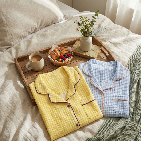 Dames Katoenen Pyjama Klassiek Vichy Ruit Comfortabele Nachtkleding-Sleepwear-DeWoonVallei-DeWoonVallei