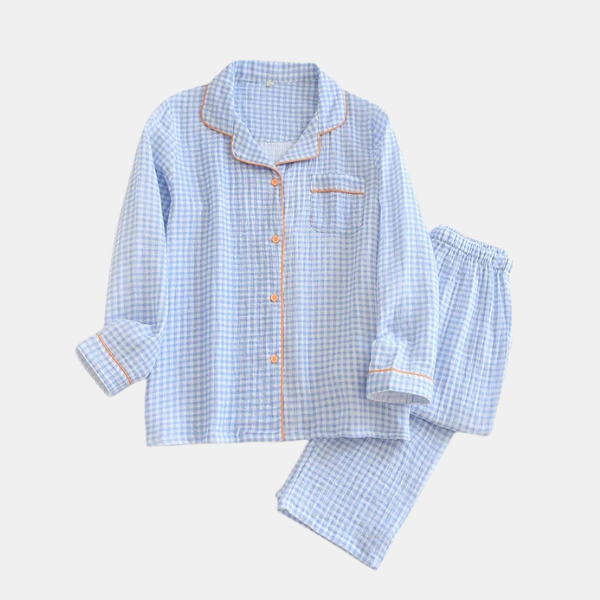 Dames Katoenen Pyjama Klassiek Vichy Ruit Comfortabele Nachtkleding-Sleepwear-DeWoonVallei-Medium-Blauw-DeWoonVallei