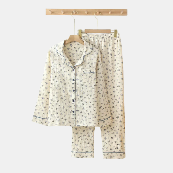 Dames Pyjama van Katoen Muslin voor Comfort en Ademend Slapen-Sleepwear-DeWoonVallei-Bes-M-DeWoonVallei