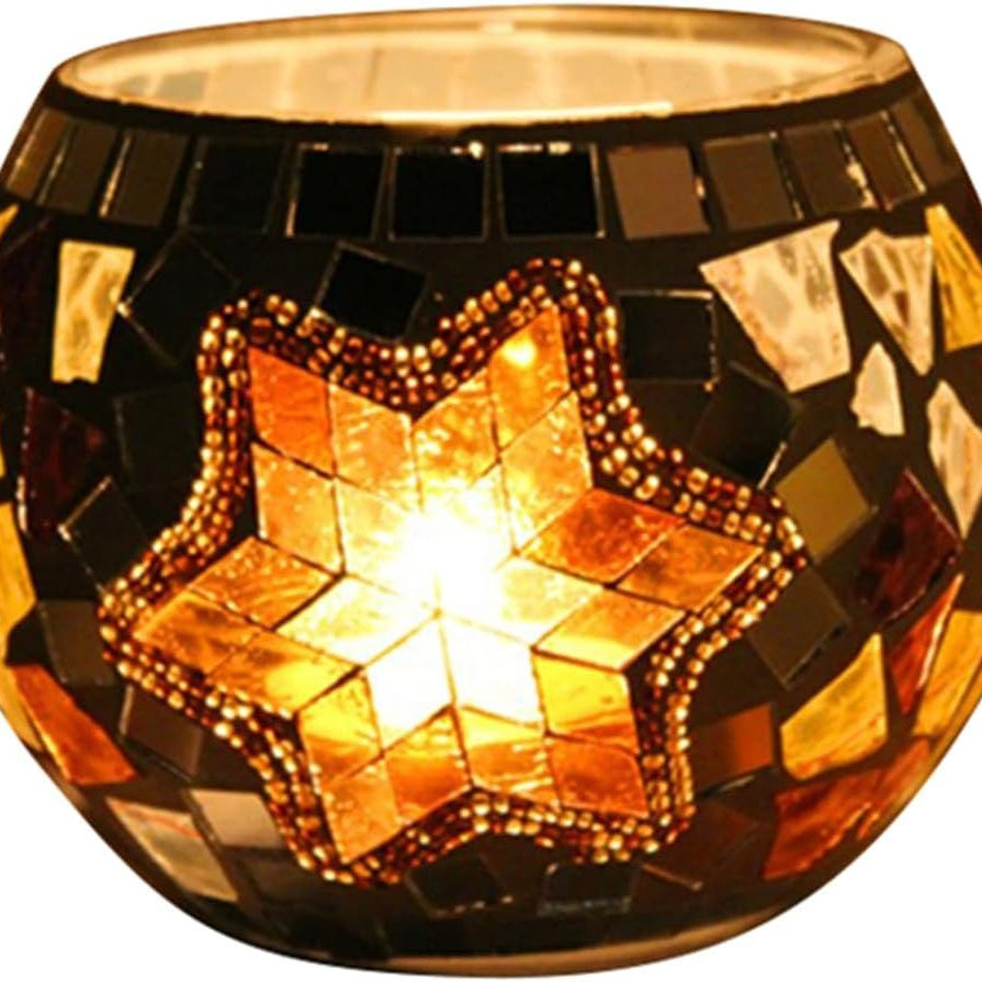 Decoratieve Glazen Kandelaar – Kleurrijk Handgemaakt Mozaïekontwerp voor Warme Sfeerverlichting-Home & Garden-DeWoonVallei-DeWoonVallei