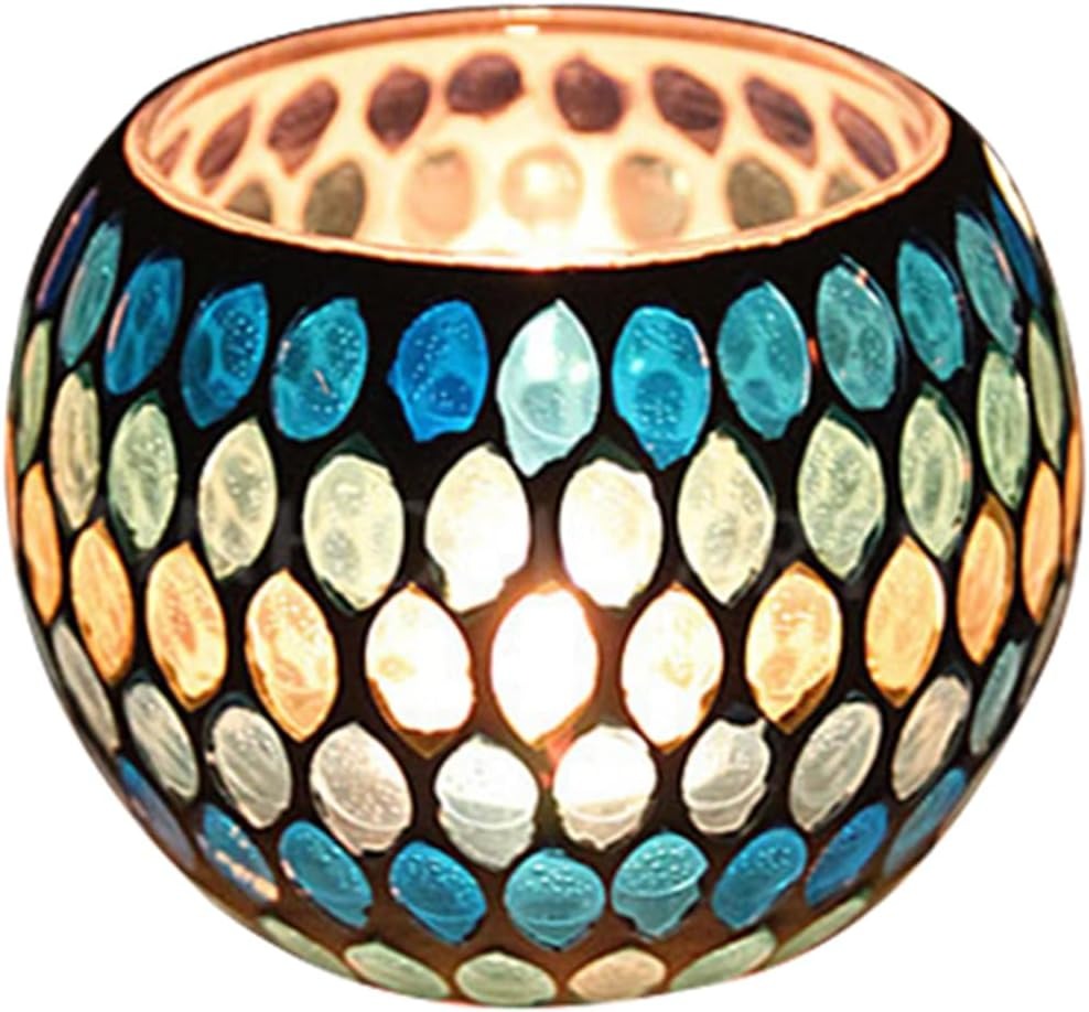 Decoratieve Glazen Kandelaar – Kleurrijk Handgemaakt Mozaïekontwerp voor Warme Sfeerverlichting-Home & Garden-DeWoonVallei-DeWoonVallei