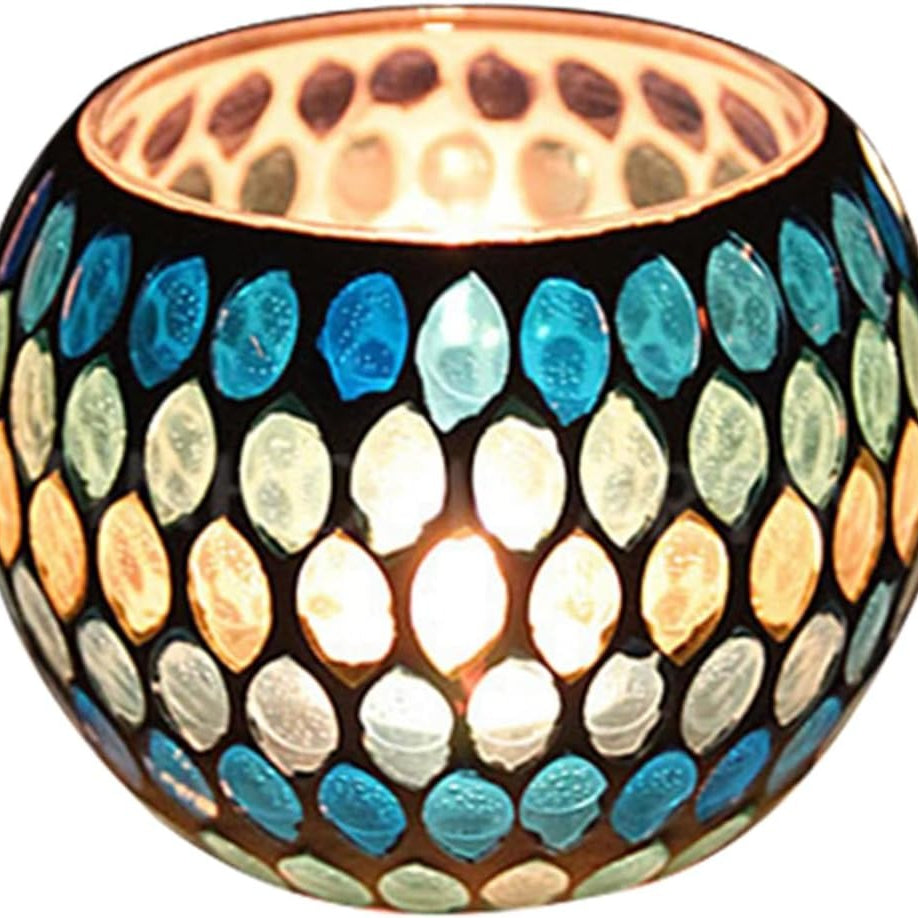 Decoratieve Glazen Kandelaar – Kleurrijk Handgemaakt Mozaïekontwerp voor Warme Sfeerverlichting-Home & Garden-DeWoonVallei-DeWoonVallei