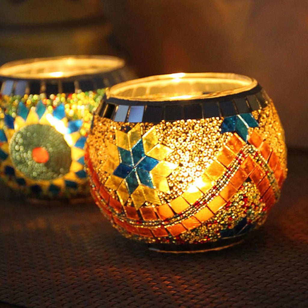 Decoratieve Glazen Kandelaar – Kleurrijk Handgemaakt Mozaïekontwerp voor Warme Sfeerverlichting-Home & Garden-DeWoonVallei-DeWoonVallei