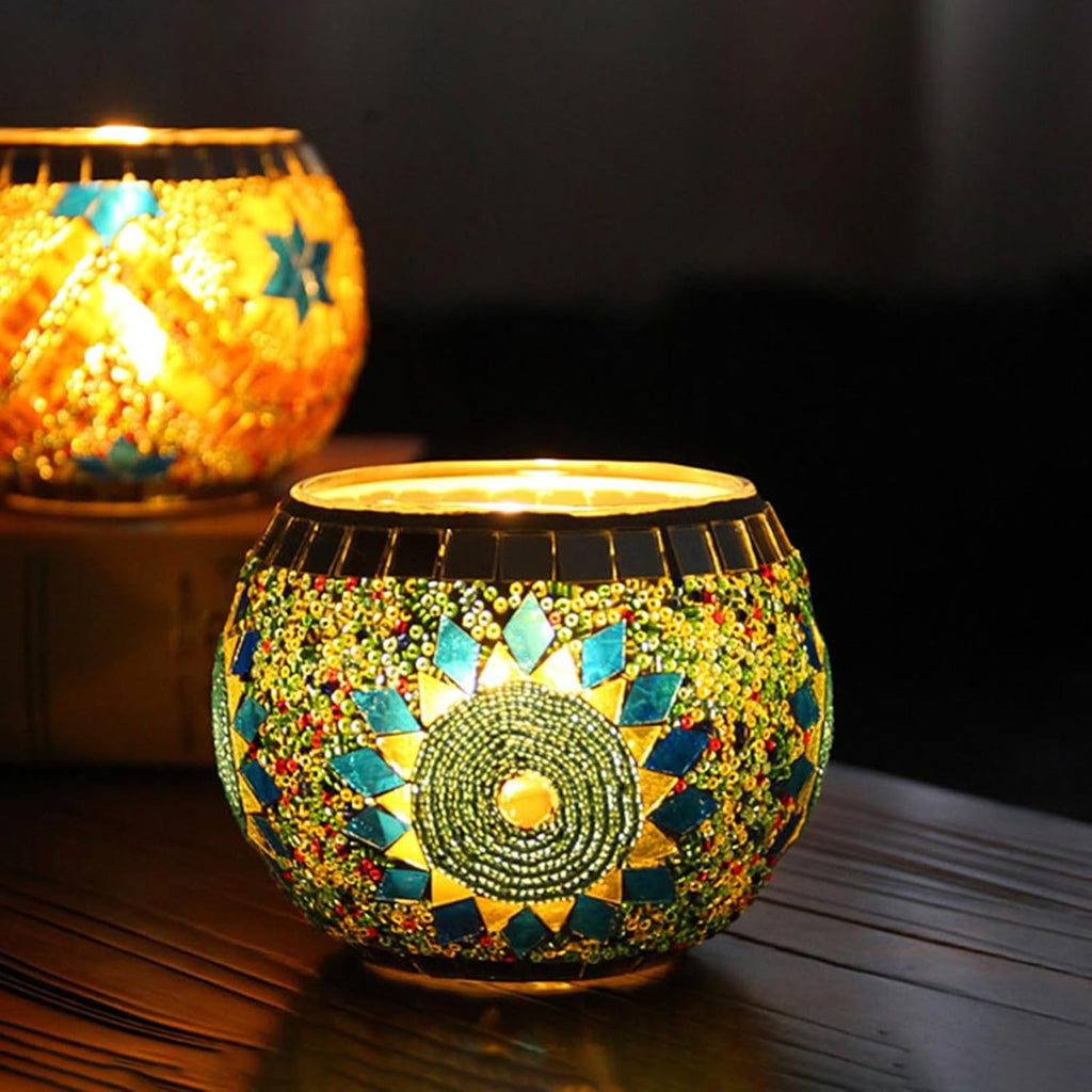 Decoratieve Glazen Kandelaar – Kleurrijk Handgemaakt Mozaïekontwerp voor Warme Sfeerverlichting-Home & Garden-DeWoonVallei-DeWoonVallei