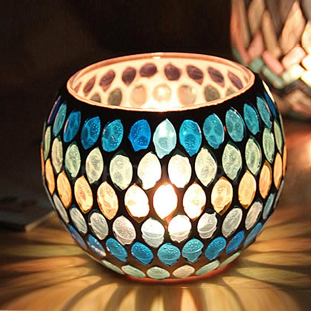 Decoratieve Glazen Kandelaar – Kleurrijk Handgemaakt Mozaïekontwerp voor Warme Sfeerverlichting-Home & Garden-DeWoonVallei-Stijl 03-DeWoonVallei