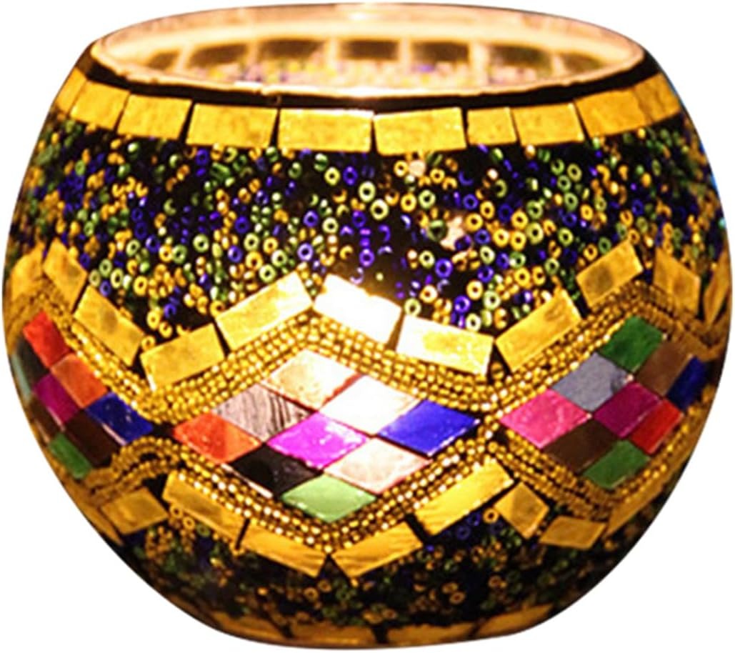 Decoratieve Glazen Kandelaar – Kleurrijk Handgemaakt Mozaïekontwerp voor Warme Sfeerverlichting-Home & Garden-DeWoonVallei-Stijl 08-DeWoonVallei