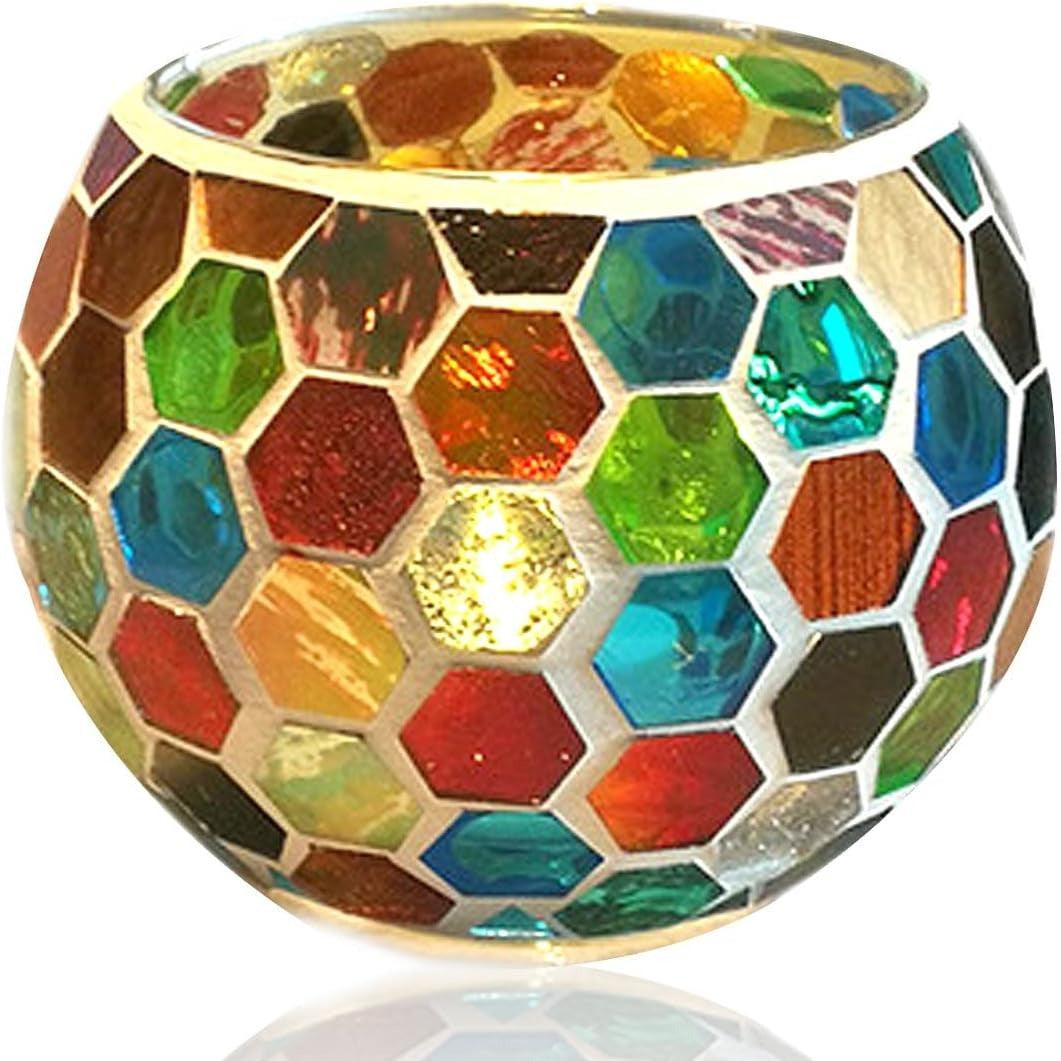 Decoratieve Glazen Kandelaar – Kleurrijk Handgemaakt Mozaïekontwerp voor Warme Sfeerverlichting-Home & Garden-DeWoonVallei-Stijl 10-DeWoonVallei