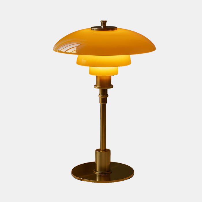 Deens Minimalistisch Tafellamp – Tijdloos Scandinavisch Ontwerp met Warm LED-licht-DeWoonVallei-Amber en goud-DeWoonVallei
