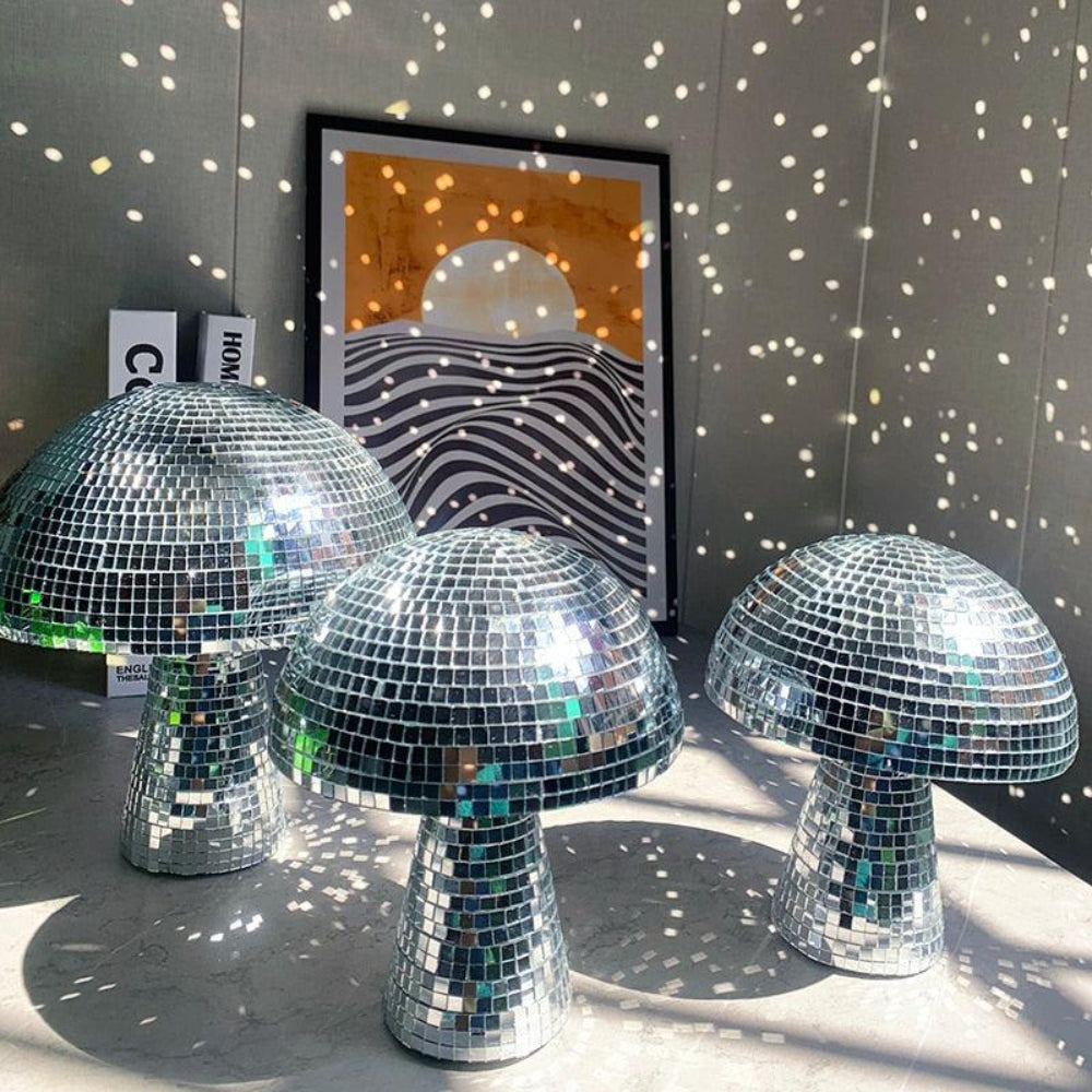 Disco Paddenstoel Tafellamp – Retro Spiegelmozaïek met Sprankelend Lichtspel-Home & Decoration-DeWoonVallei-DeWoonVallei
