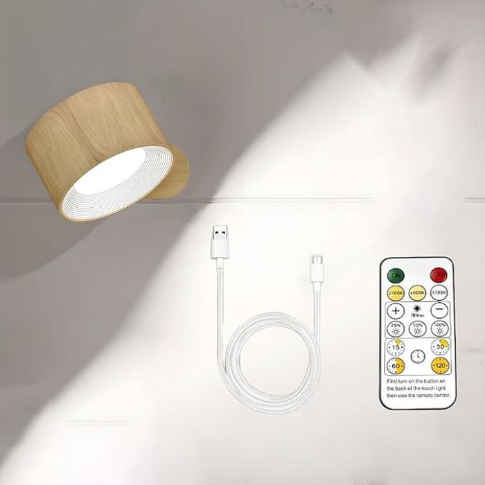 Draadloze Wandlamp – Magnetische Bevestiging, 360° Rotatie & Oplaadbaar Dimbaar Licht-Lamp-DeWoonVallei-Hout-Aanraakbediening-DeWoonVallei