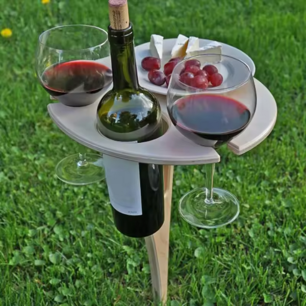 Draagbare Outdoor Wijntafel Houten Picknickstand Voor Stabiel en Druppelloos Wijnplezier-Tables-DeWoonVallei-DeWoonVallei