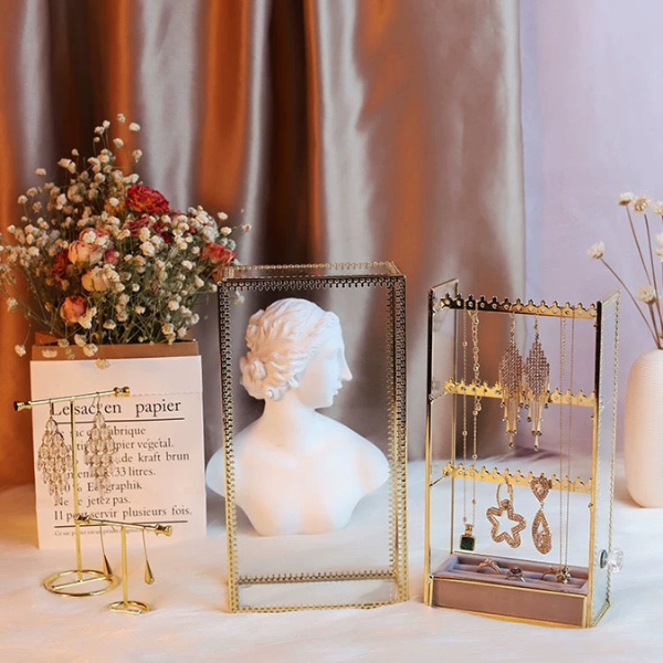 Elegante Glazen Sieraden Displaykast met Zilveren Kantdecor Organizer-Jewelry box-DeWoonVallei-DeWoonVallei