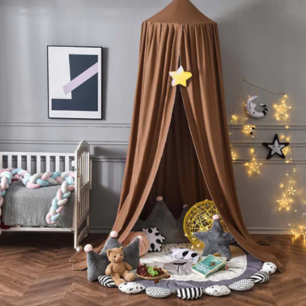 Elegante Hangende Bedhemel Zachte Decoratieve Tent voor de Kinderkamer-Bed Canopy-DeWoonVallei-Lichtkoffie-DeWoonVallei