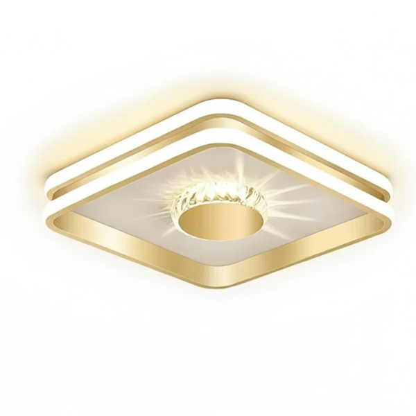 Elegante Kristallen Plafondlamp Gouden Afwerking met LED Verlichting-Ceiling Lamp-DeWoonVallei-Goud-Vierkant (B26 x 26 x H6 cm)-Wit Licht-DeWoonVallei