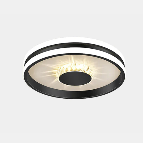 Elegante Kristallen Plafondlamp Gouden Afwerking met LED Verlichting-Ceiling Lamp-DeWoonVallei-Zwart-Rond (B26 x H6 cm)-Wit Licht-DeWoonVallei