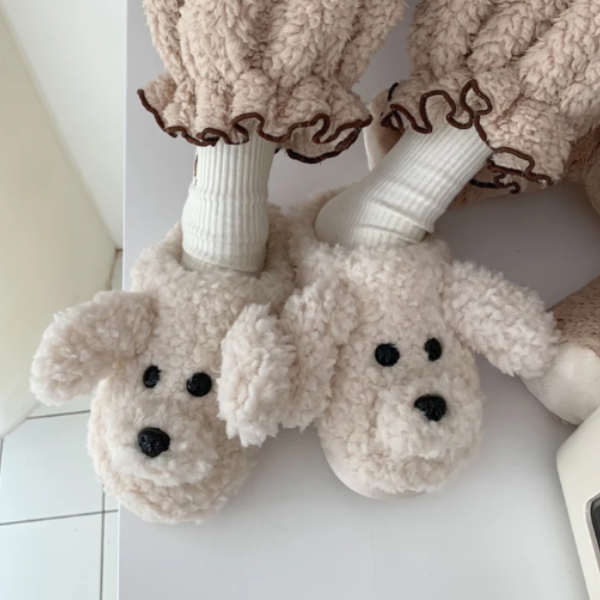 Fluffy Dierenpantoffels Zachte Pluche Comfort voor Alle Leeftijden-DeWoonVallei-Grijze hond-36-37-DeWoonVallei