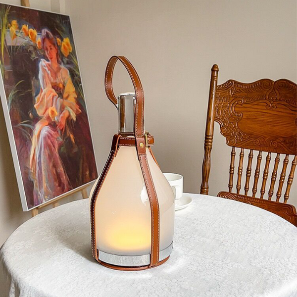 Frosted Glass Bell Tafellamp met Leren Band Modern Dimbaar Licht-Table Lamps-DeWoonVallei-DeWoonVallei