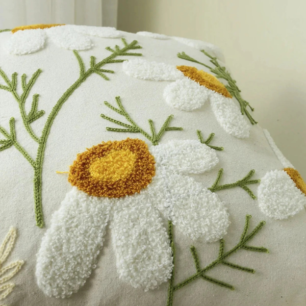 Geborduurde Bloemen Sierkussenhoes Zachte Touch Handgemaakt Elegant-Cushion Cover-DeWoonVallei-DeWoonVallei