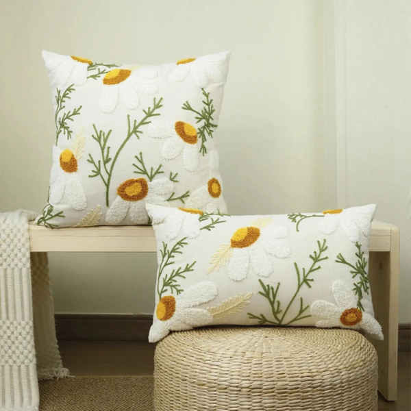 Geborduurde Bloemen Sierkussenhoes Zachte Touch Handgemaakt Elegant-Cushion Cover-DeWoonVallei-DeWoonVallei