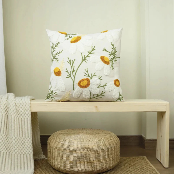 Geborduurde Bloemen Sierkussenhoes Zachte Touch Handgemaakt Elegant-Cushion Cover-DeWoonVallei-DeWoonVallei